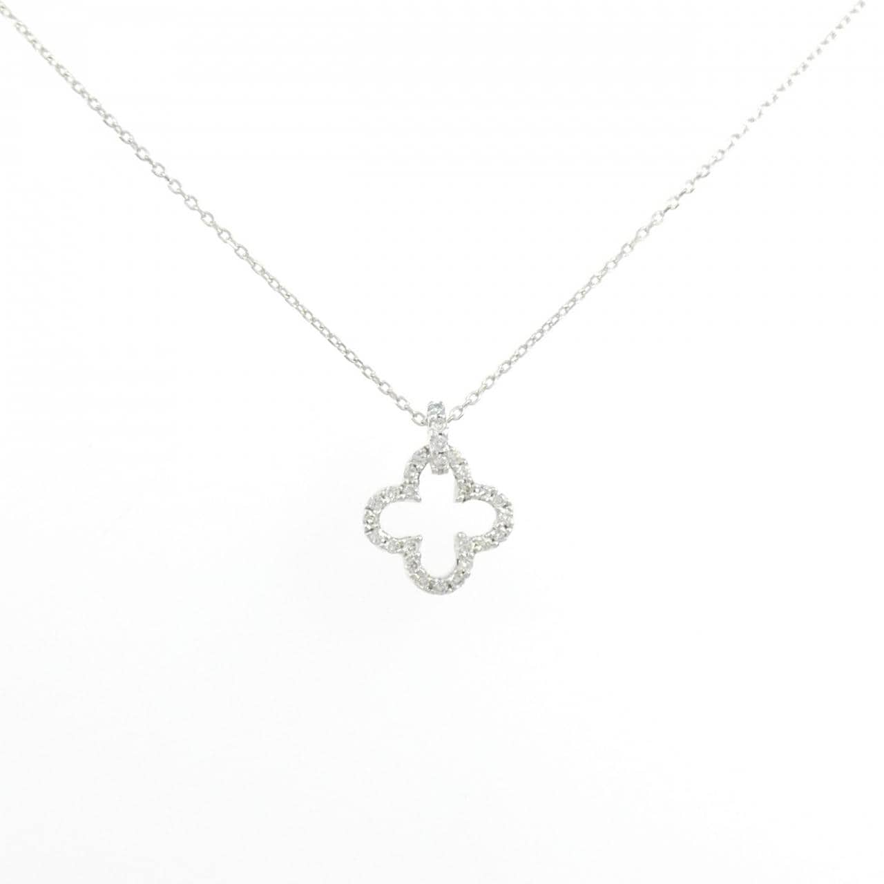 K18WG クローバー ダイヤモンド ネックレス 0.14CT