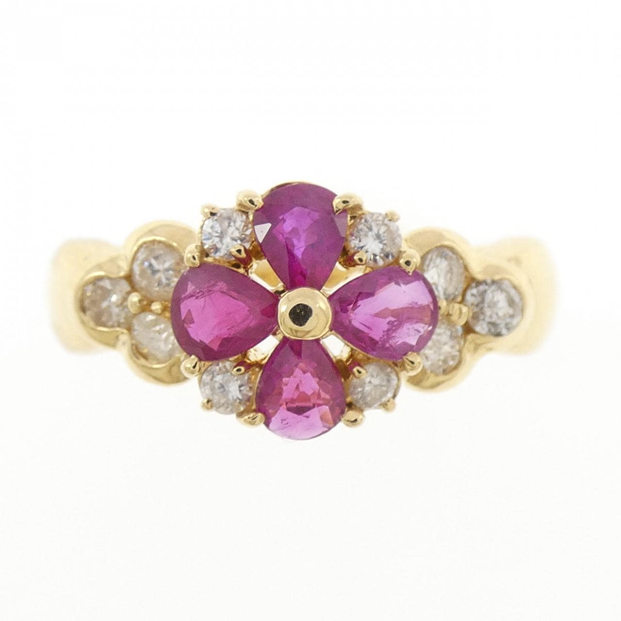 K18YG フラワー ルビー リング 0.80CT
