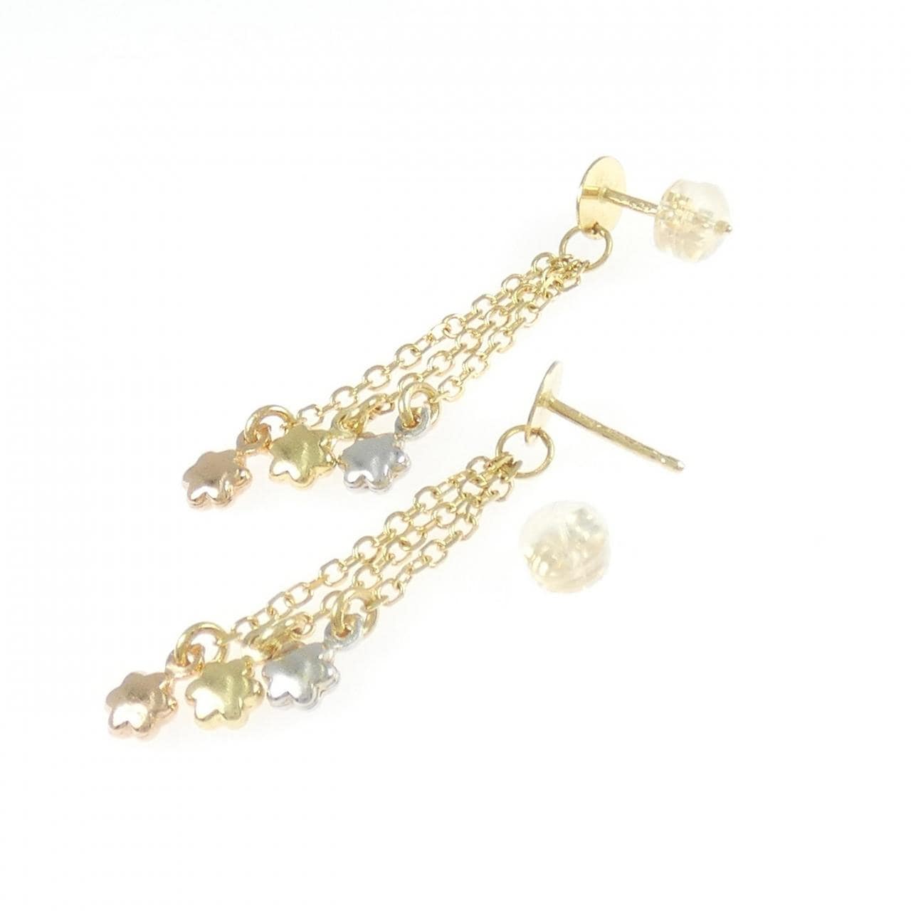 750スリーカラー/K18YG フラワー ピアス