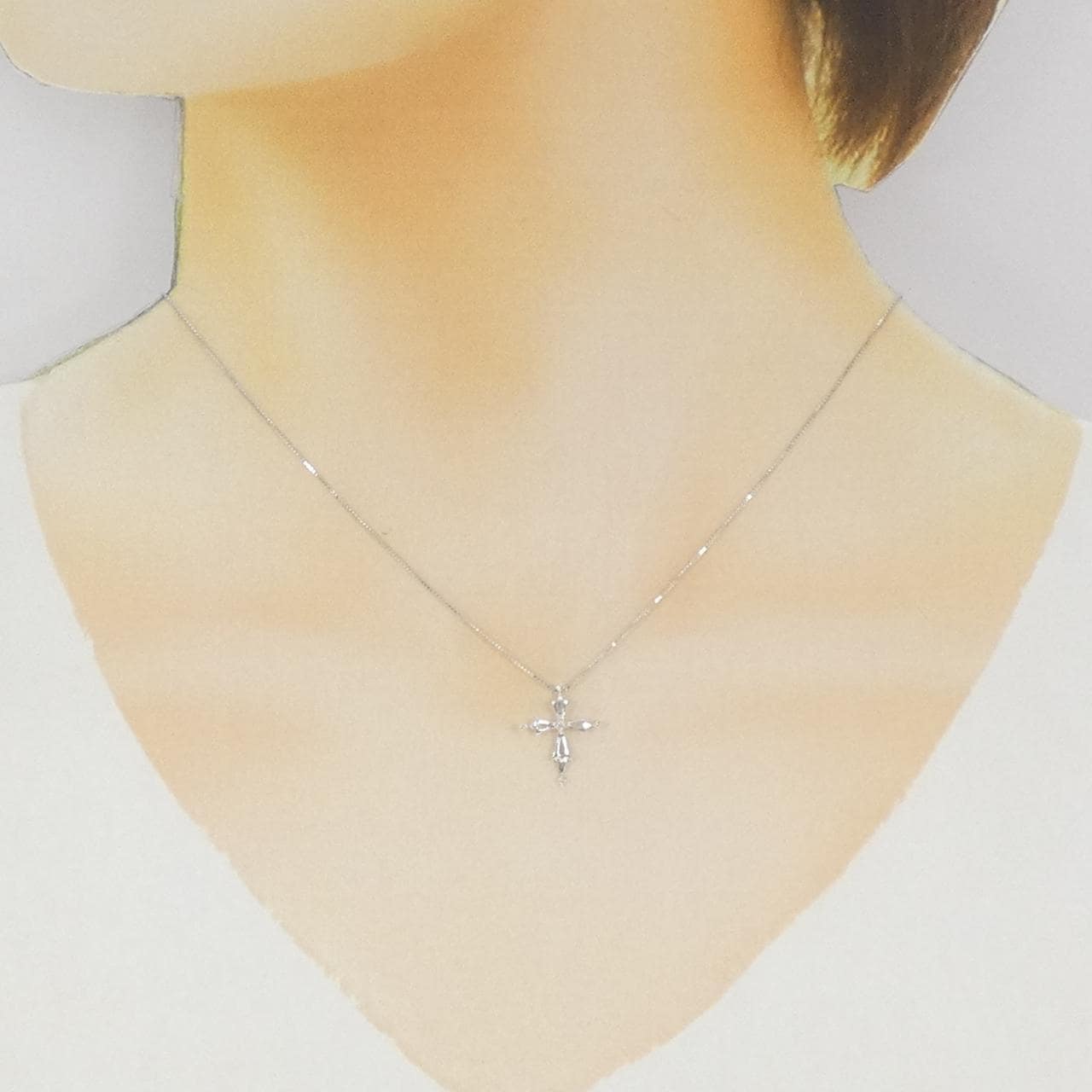 K10WG クロス ダイヤモンド ネックレス 0.02CT