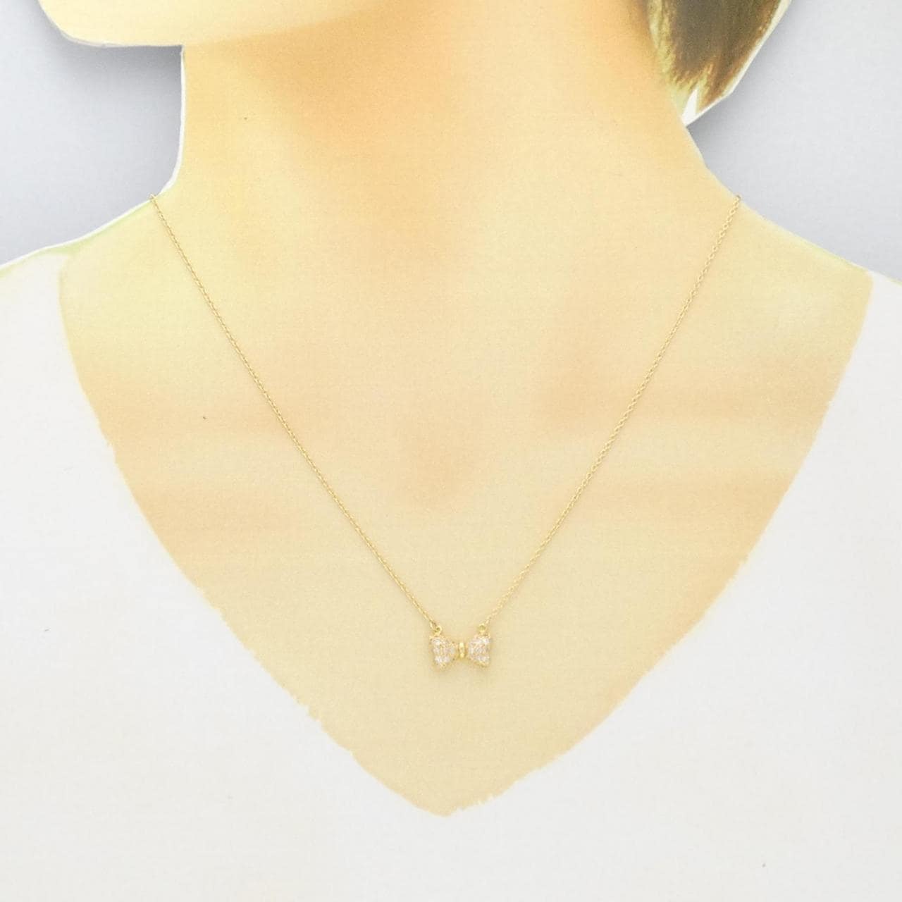 K18YG ribbon Diamond necklace 0.33CT