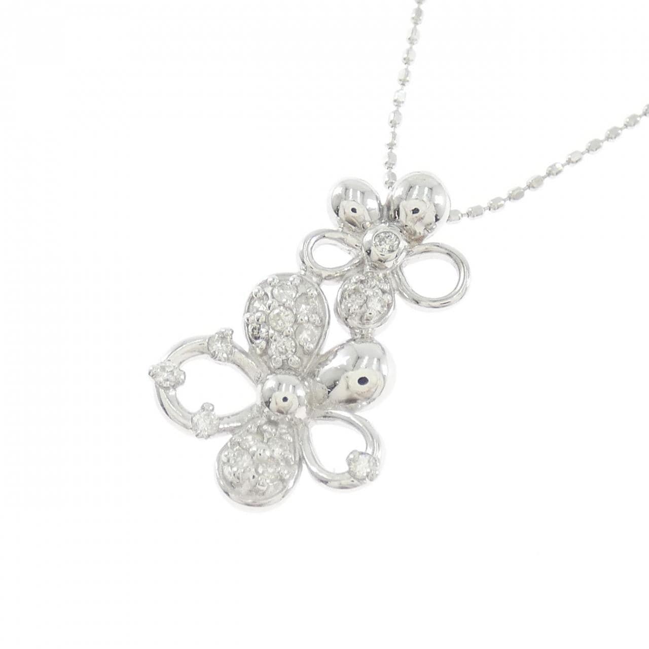 K18WG フラワー ダイヤモンド ネックレス 0.15CT