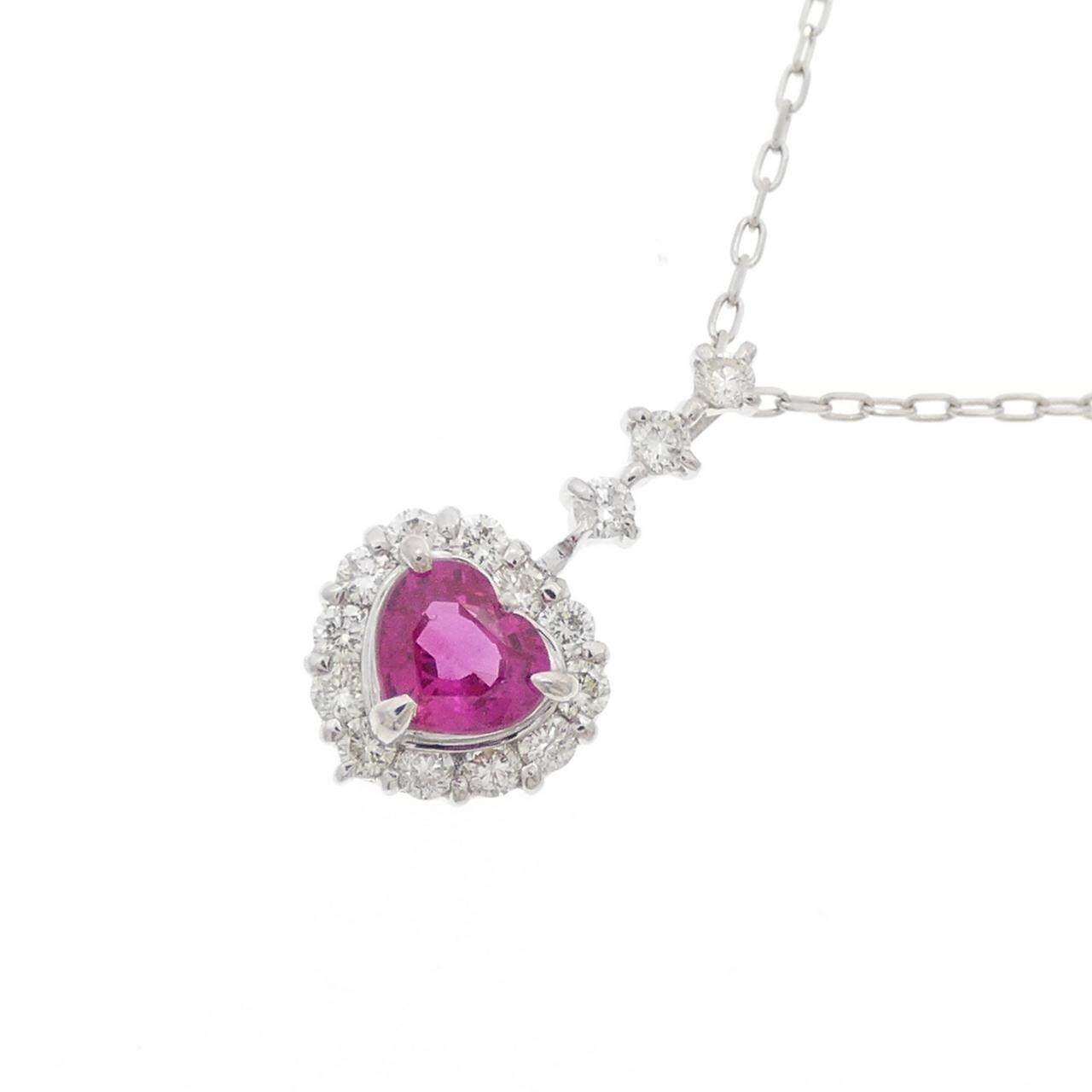 PT900/PT850 ハート ルビー ネックレス 0.57CT