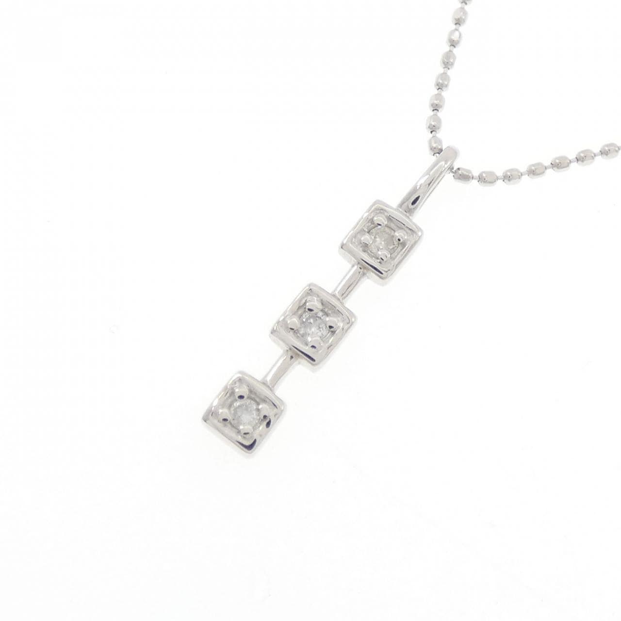 K18WG スリーストーン ダイヤモンド ネックレス 0.05CT