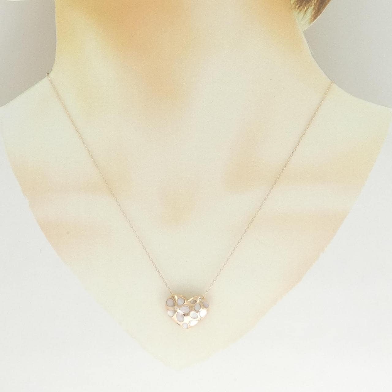 K18PG フラワー×ハート マザーオブパール ネックレス