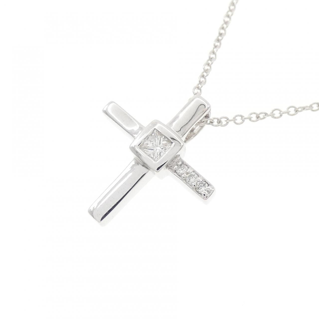 K18WG クロス ダイヤモンド ネックレス