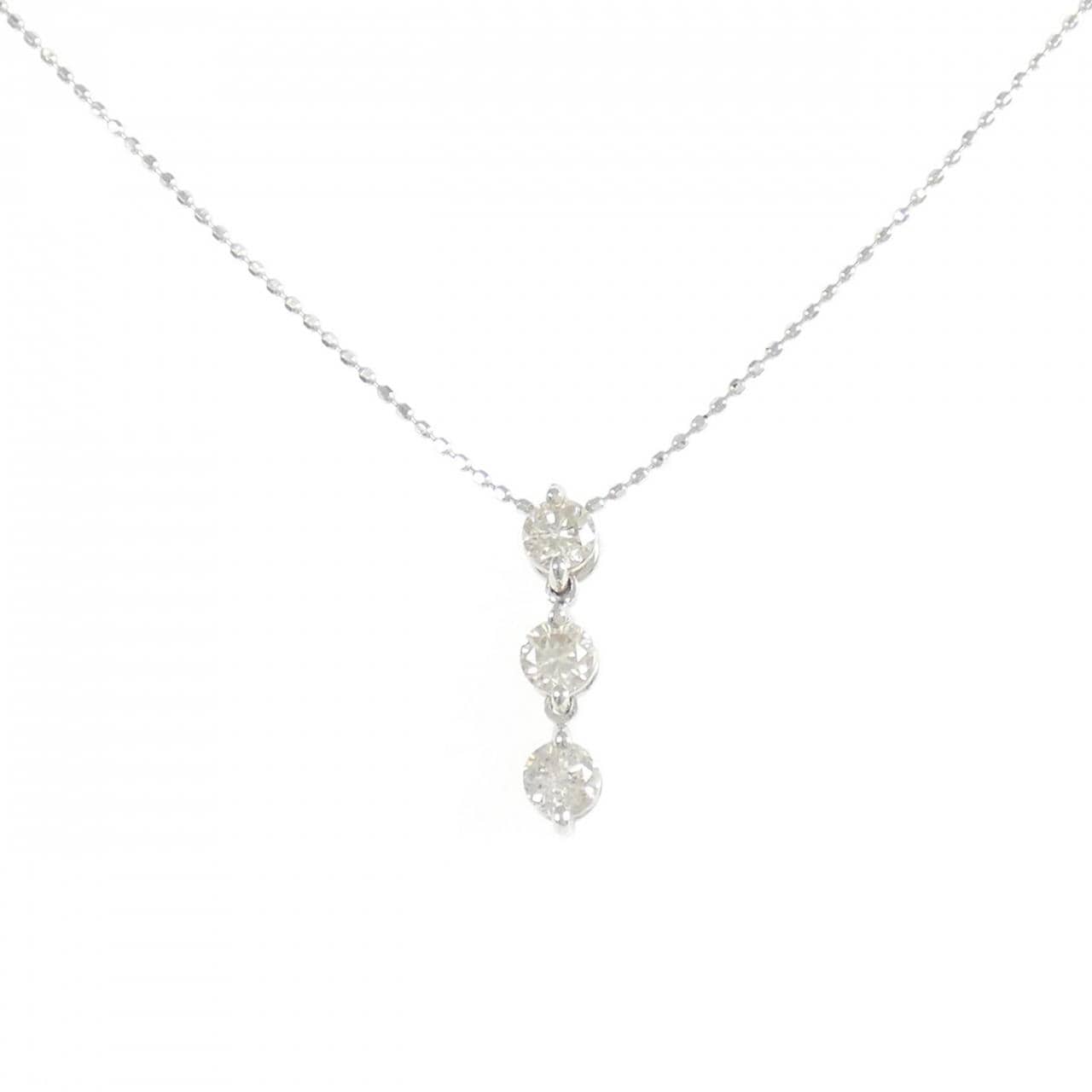 K18WG スリーストーン ダイヤモンド ネックレス 0.50CT