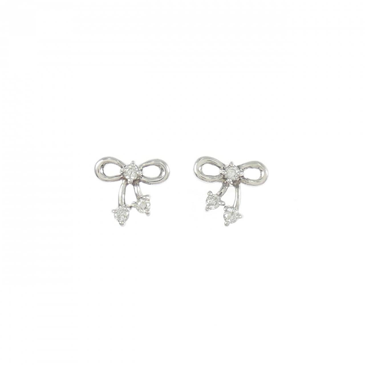 K18WG リボン ダイヤモンド ピアス 0.10CT