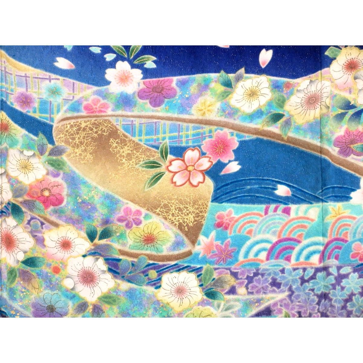 振袖　銀通しボカシ染　友禅金彩加工　刺繍入り