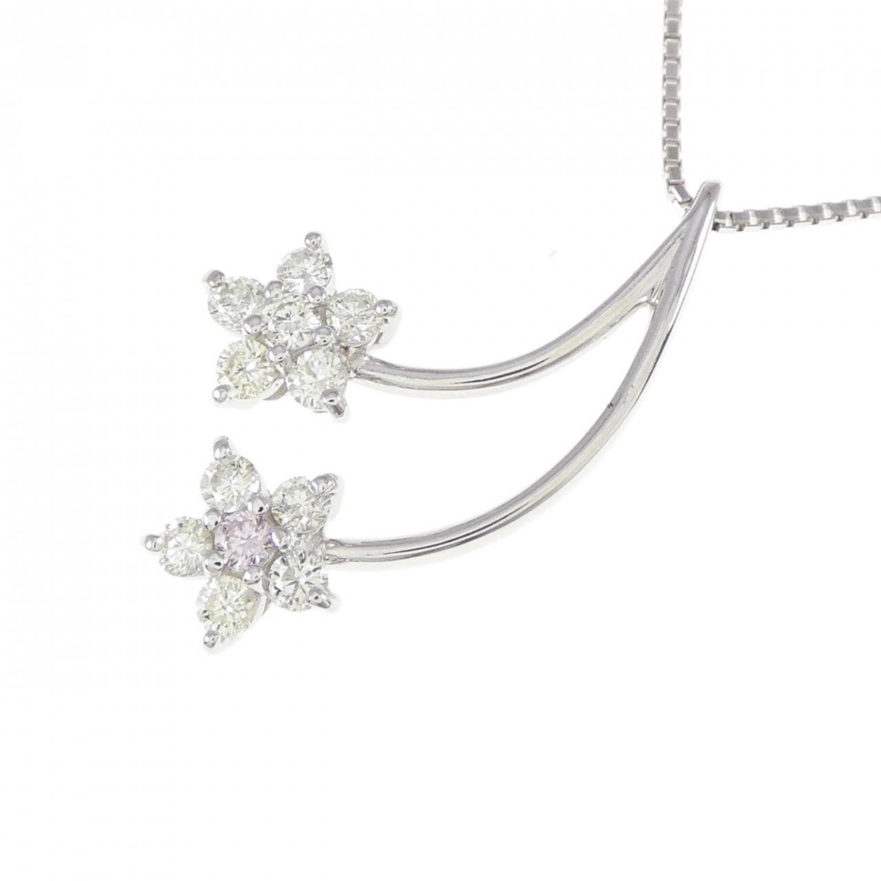 K18WG Flower Pink diamond Necklace 0.03CT