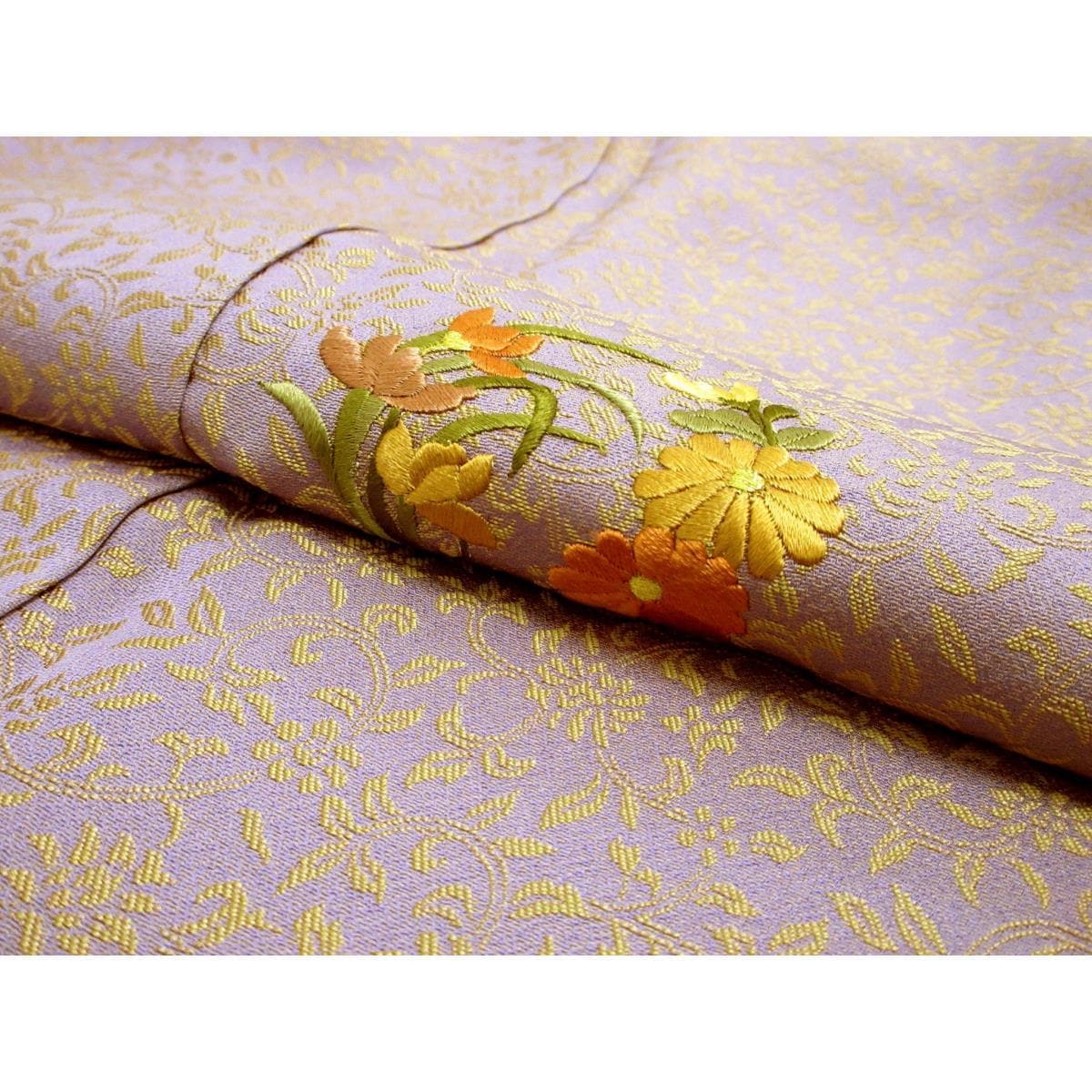 訪問着　丸に沢瀉　刺繍加工　身丈Ｓ寸