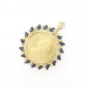 K18YG(枠) サファイヤ コイン ペンダント 2.30CT