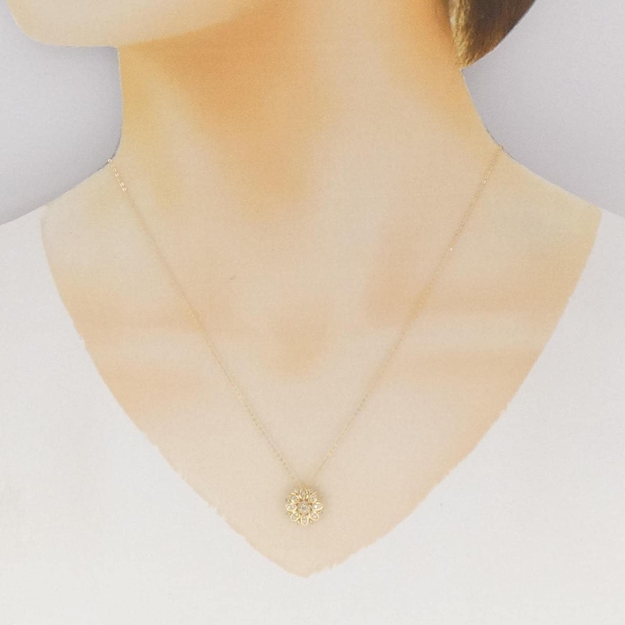 K18YG フラワー ダイヤモンド ネックレス 0.20CT