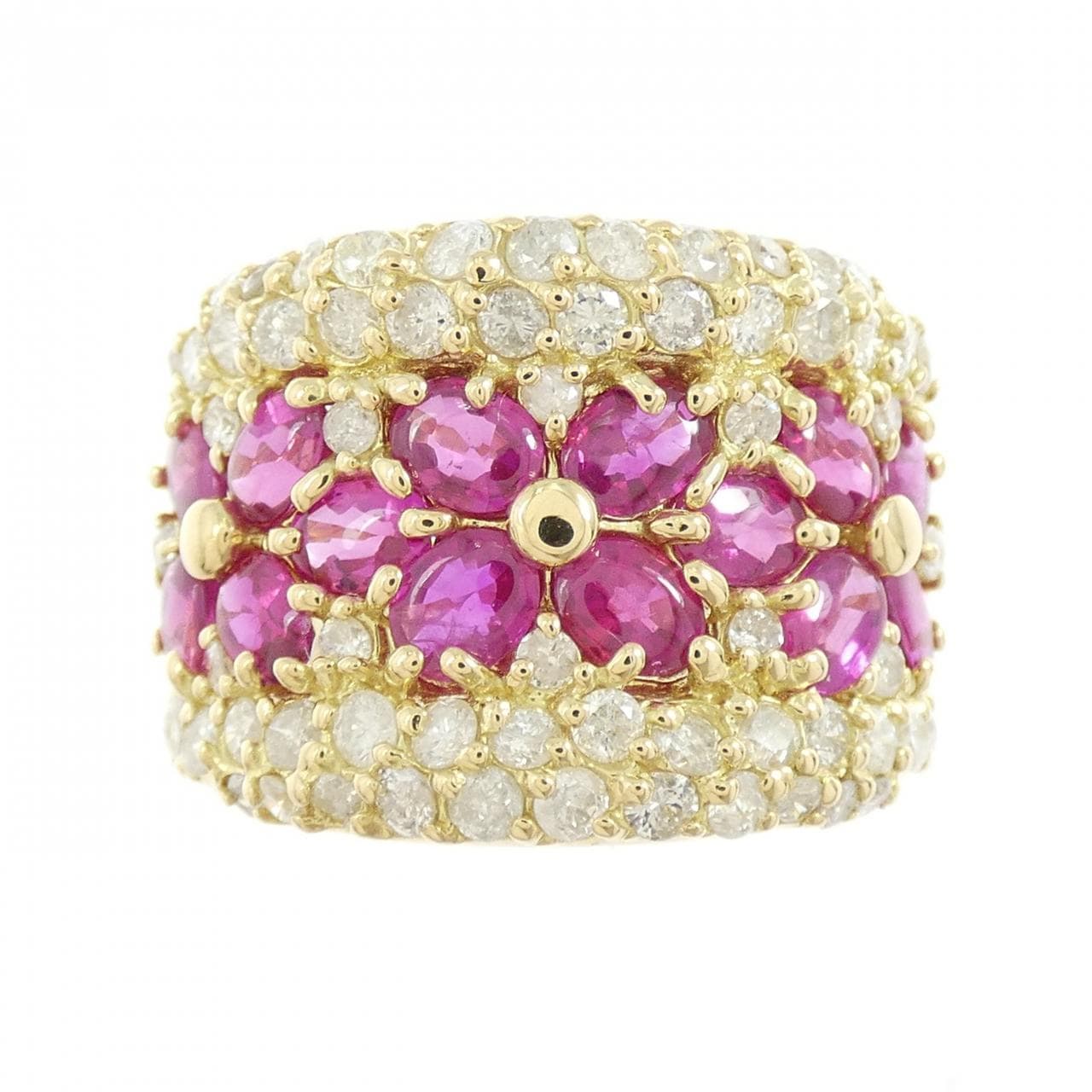 K18YG フラワー ルビー リング 2.87CT