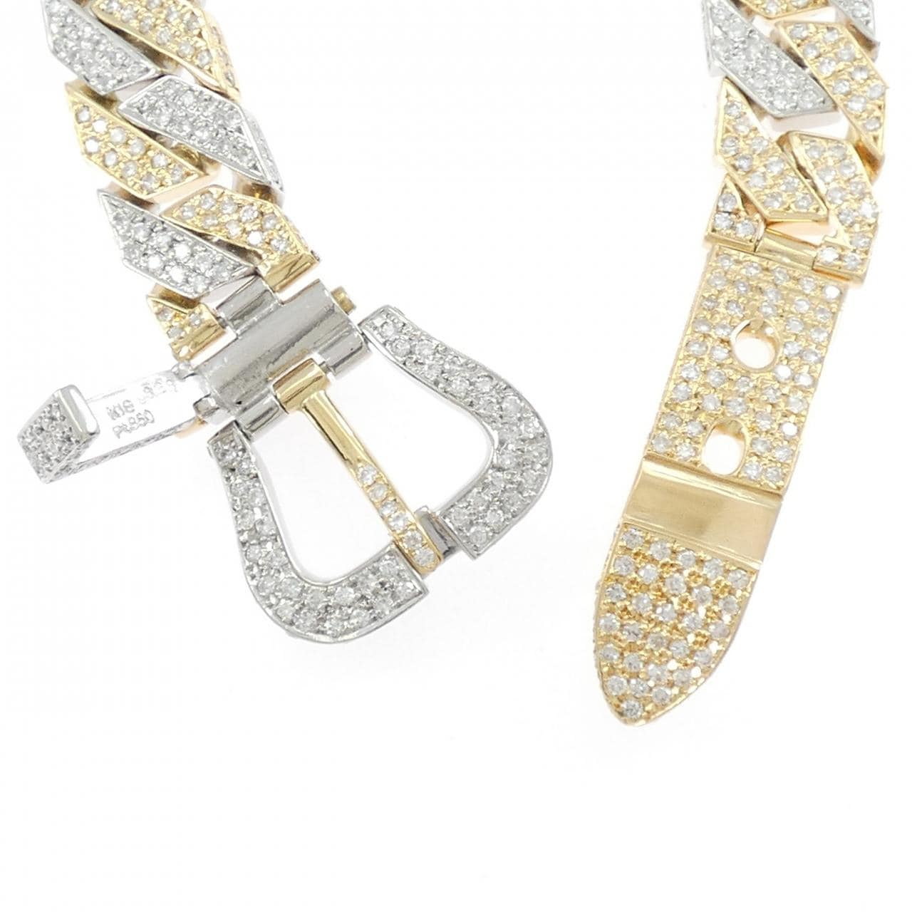 K18YG/PT850 ベルト ダイヤモンド ブレスレット 8.28CT