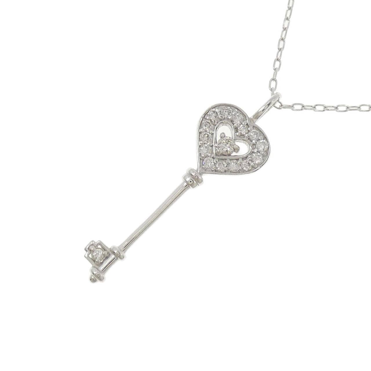 K18WG ハート×キー ダイヤモンド ネックレス 0.18CT