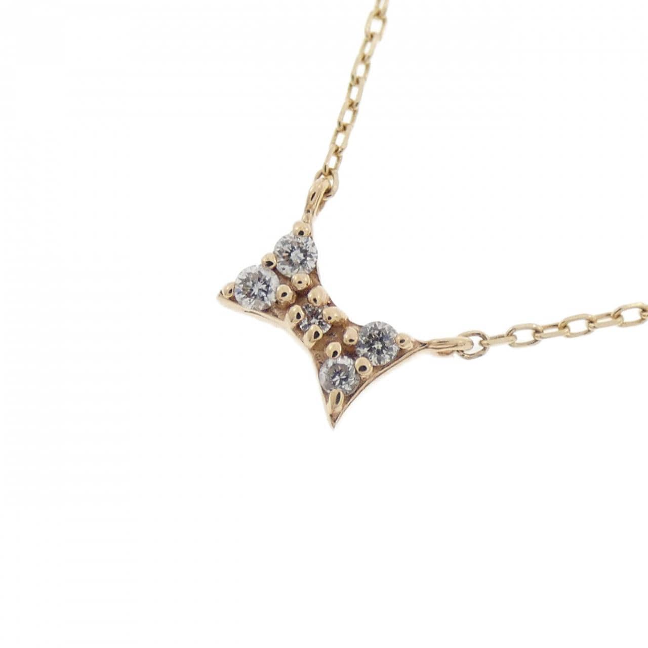 K10YG リボン ダイヤモンド ネックレス 0.04CT