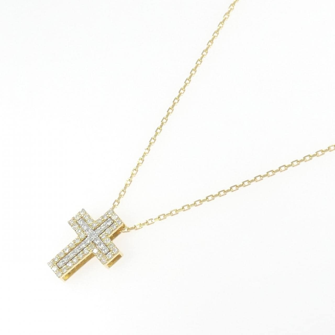 K18YG/K18WG クロス ダイヤモンド ネックレス 0.38CT