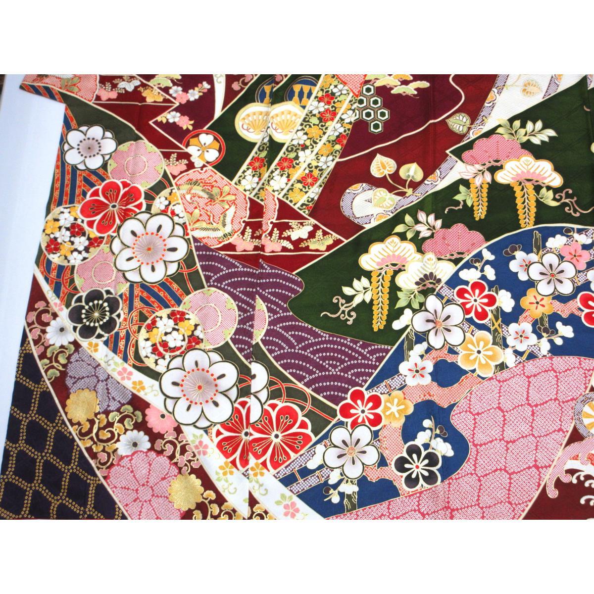 振袖　友禅金彩加工　刺繍入り　身幅２Ｌ寸