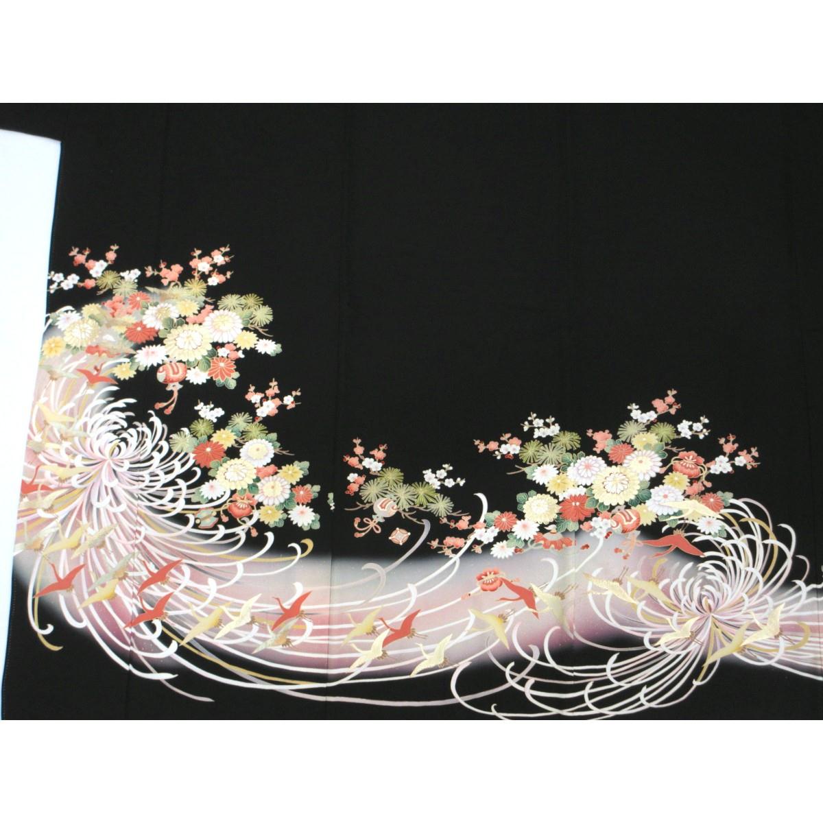 留袖　友禅金彩加工　刺繍入り　丸に蔦