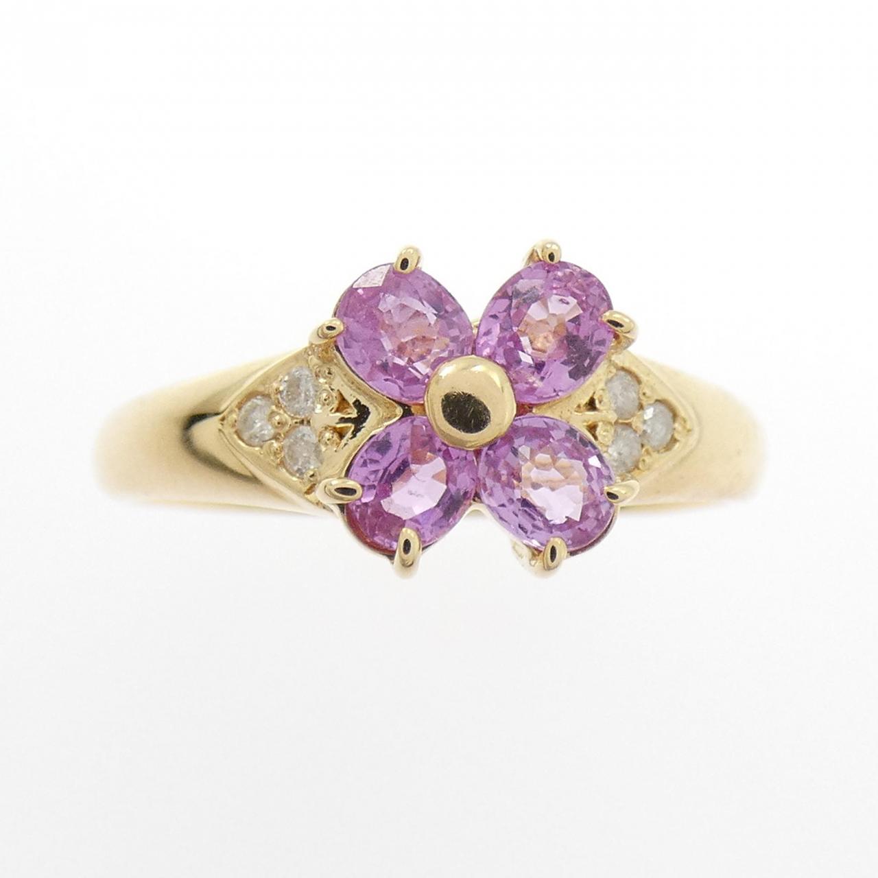 K18YG フラワー サファイヤ リング 0.63CT