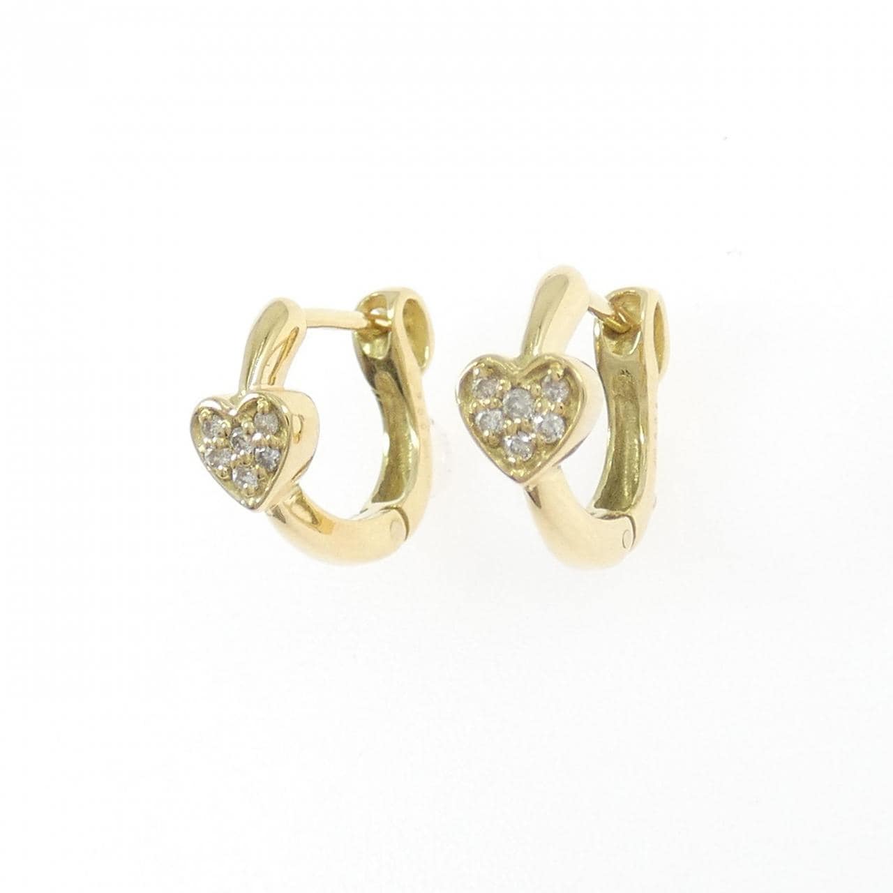 K18YG心形鑽石耳環，0.08克拉