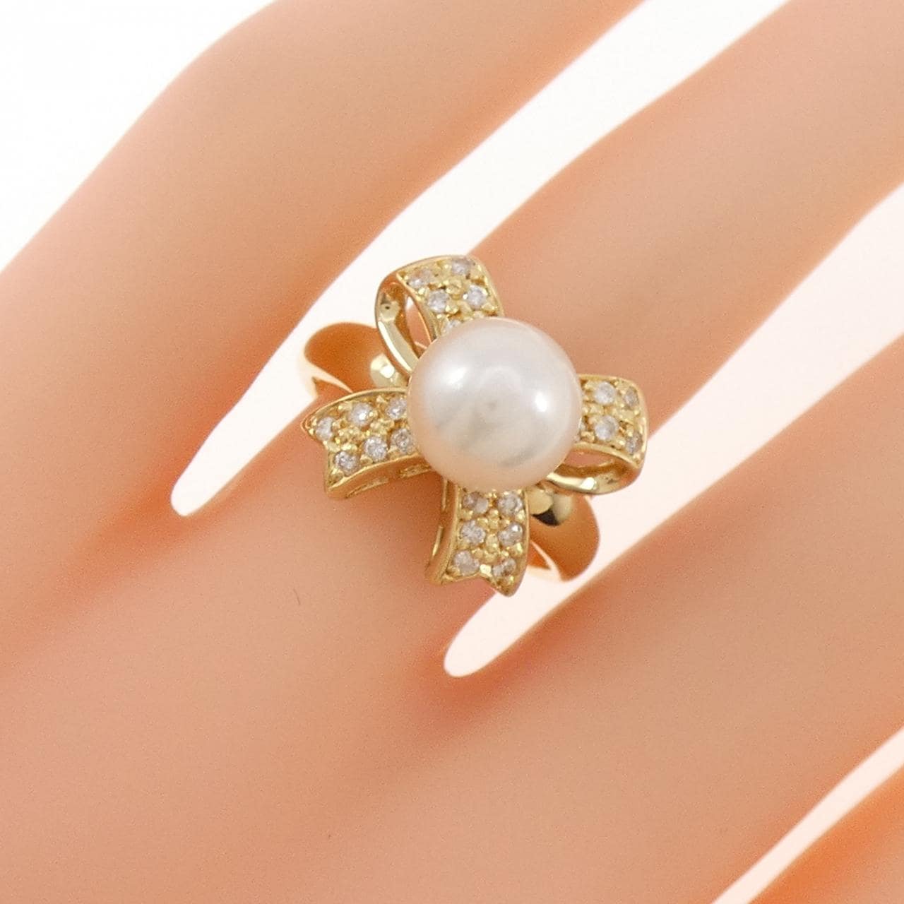 K18YG リボン アコヤパール リング 8mm