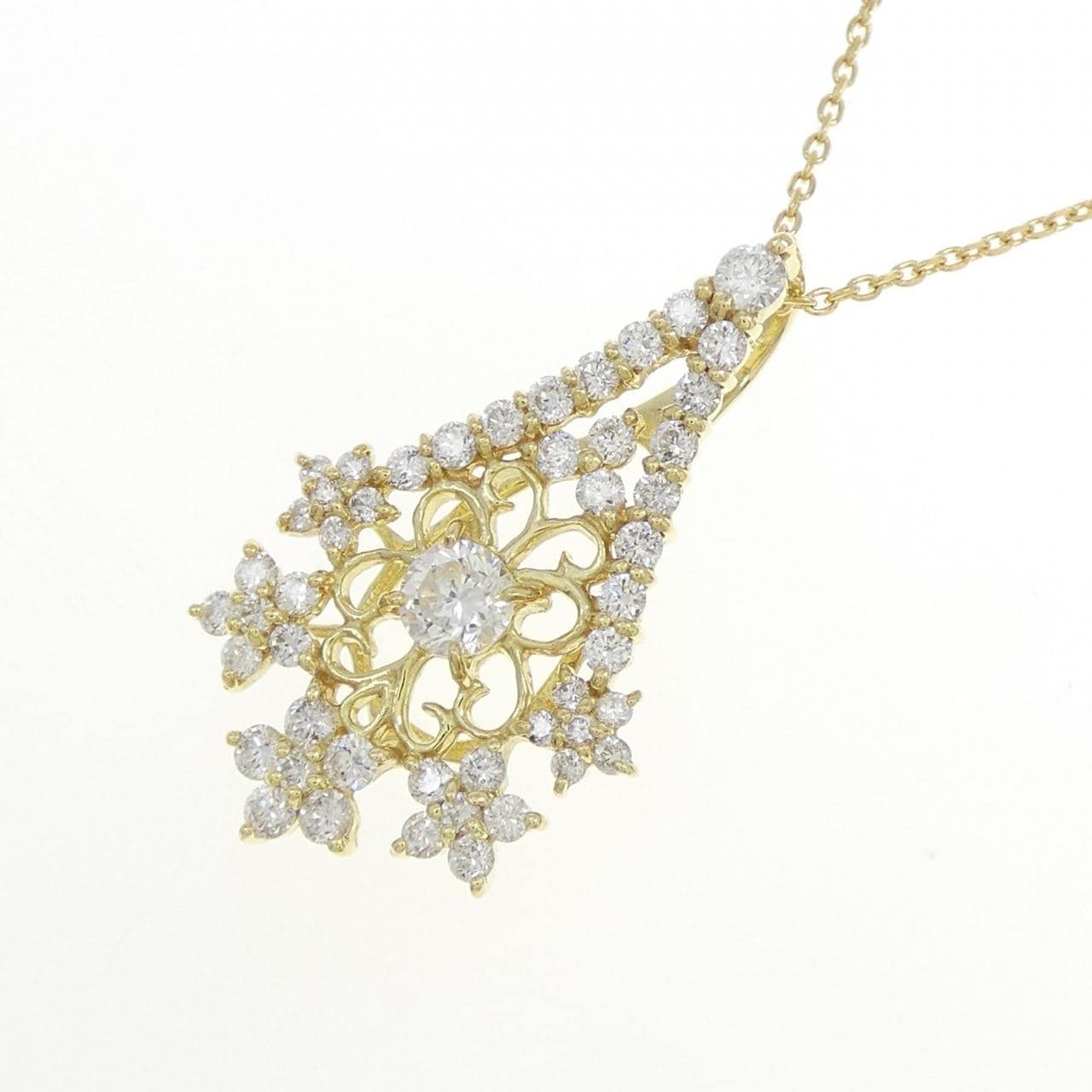 K18YG フラワー ダイヤモンド ネックレス 0.23CT