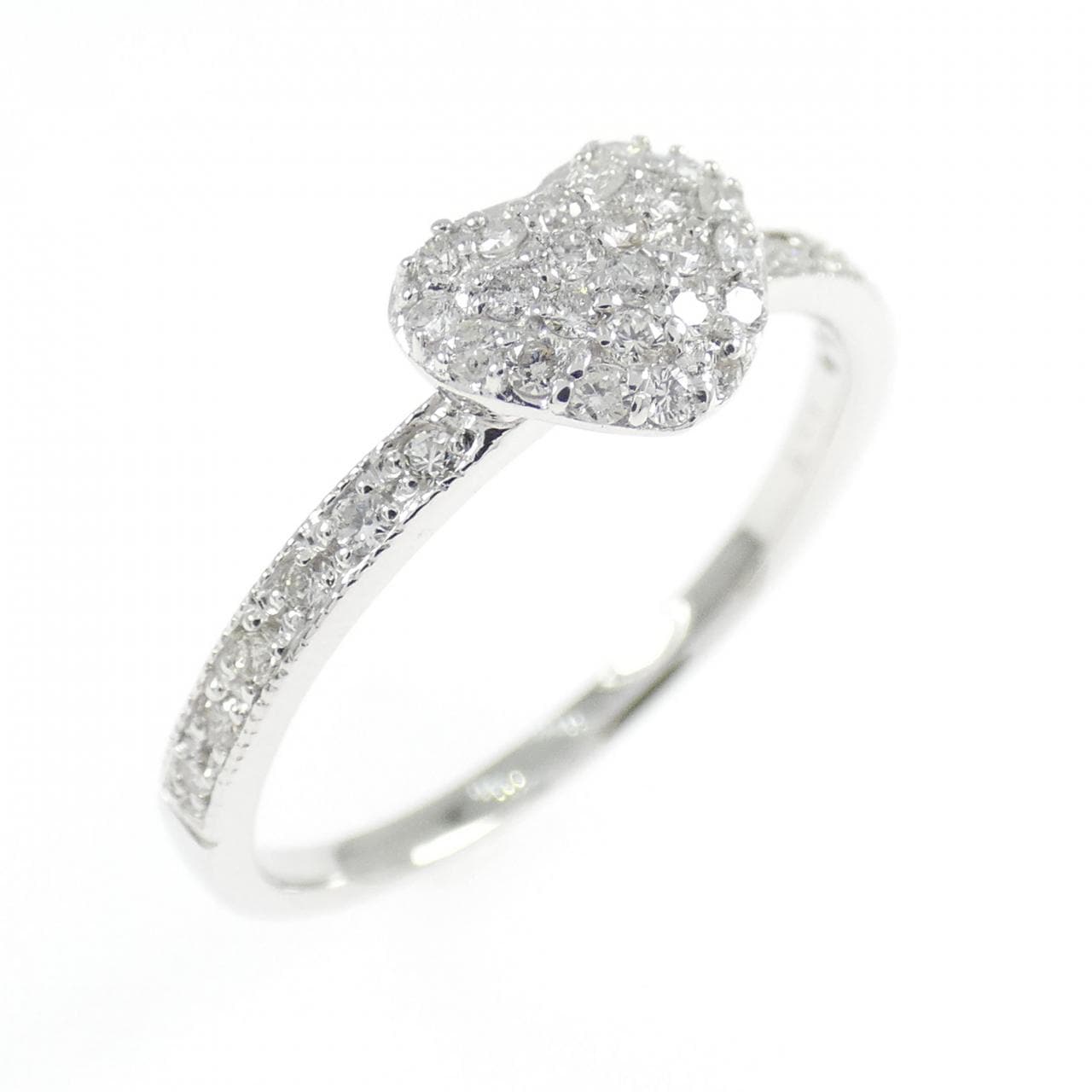 K18WG パヴェ ハート ダイヤモンド リング 0.23CT