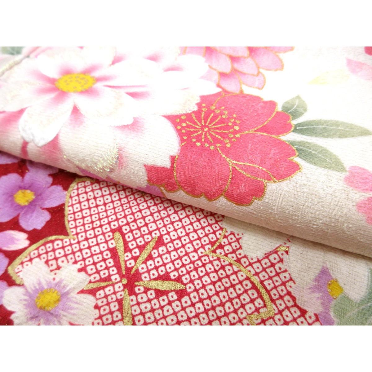 振袖　金通しボカシ染　友禅金彩加工　刺繍入り絞り加工　裄丈Ｓ寸