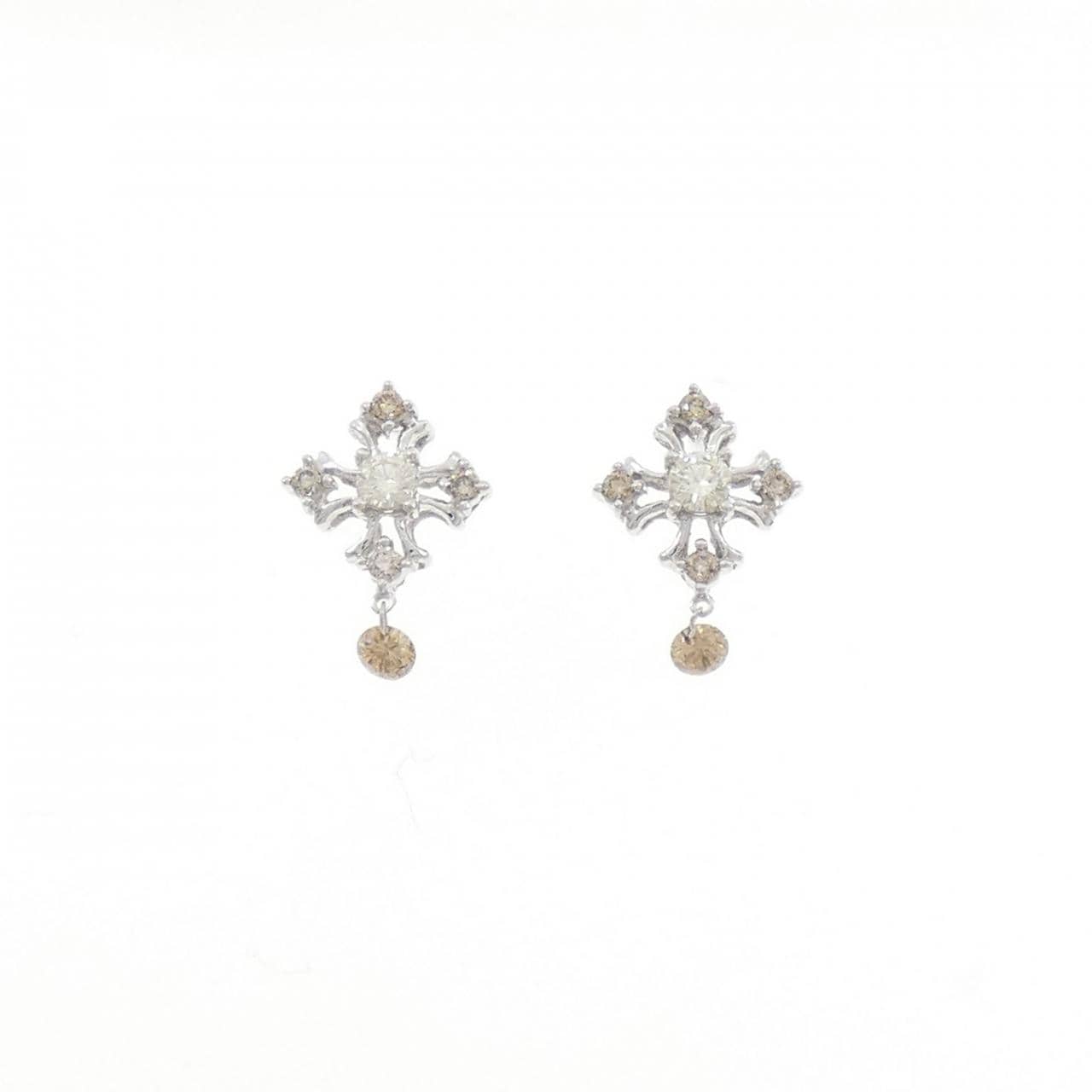 K18WG Cross Diamond Earrings