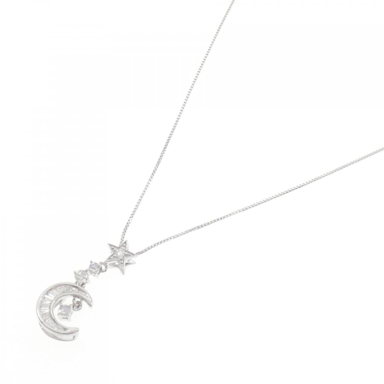 K18WG ムーン×スター ダイヤモンド ネックレス 0.20CT