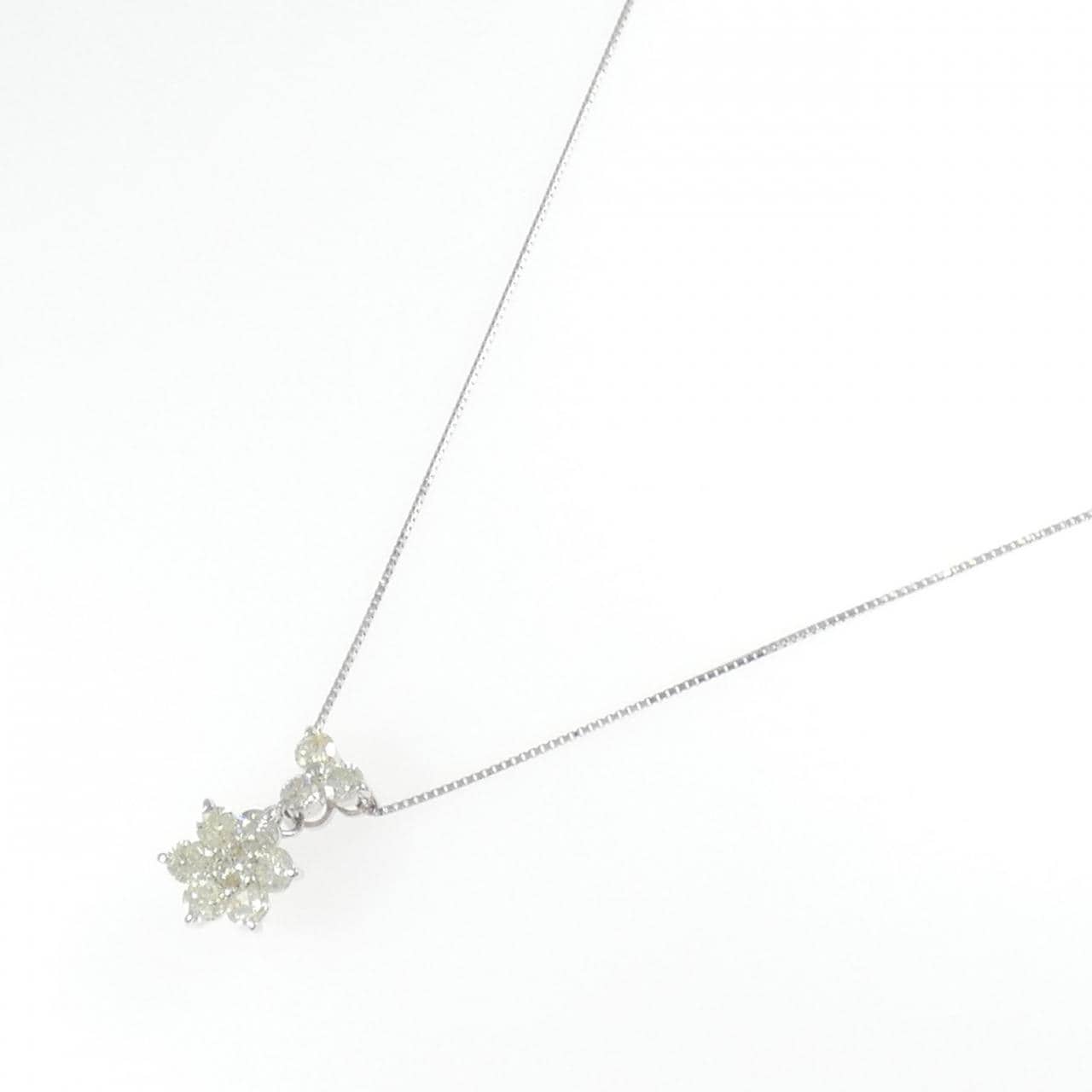K18WG フラワー ダイヤモンド ネックレス 1.00CT