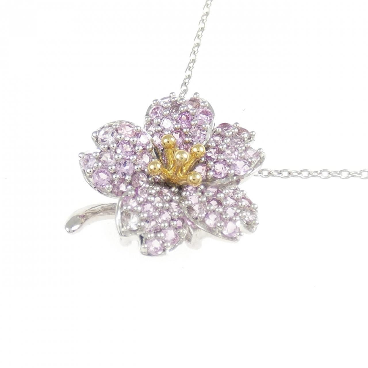 K18WG/K18YG フラワー サファイヤ ネックレス 0.60CT