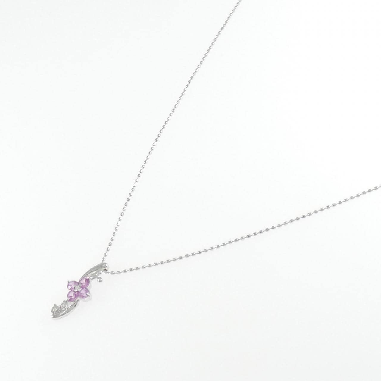 K18WG フラワー サファイヤ ネックレス