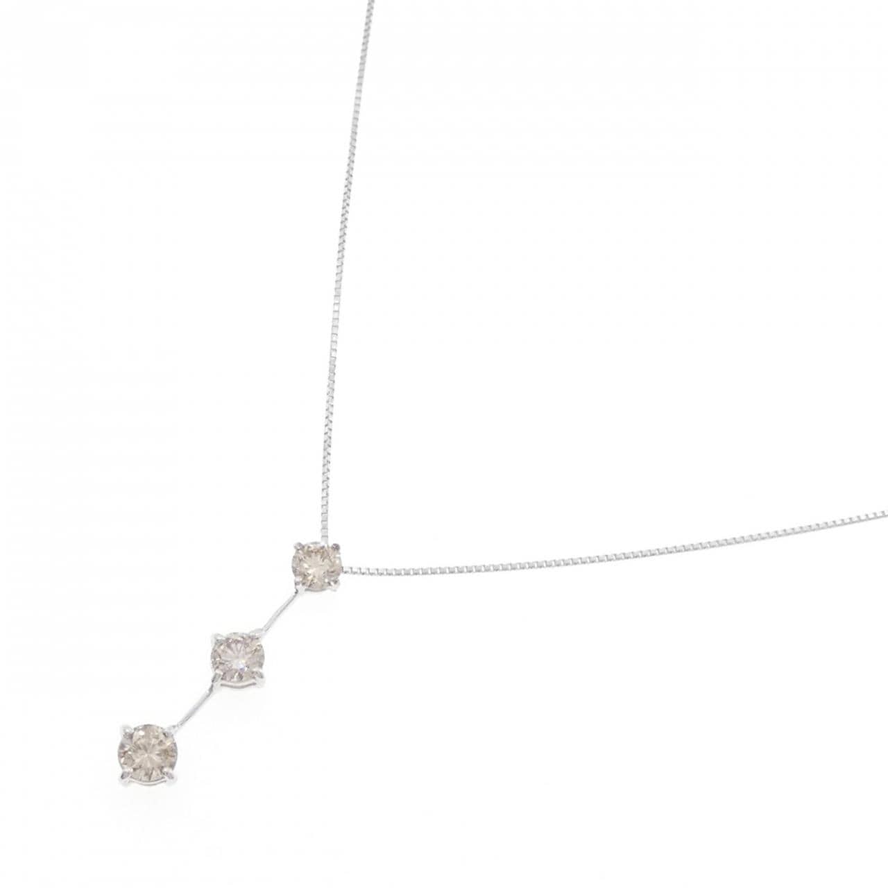 K18WG スリーストーン ダイヤモンド ネックレス 1.00CT