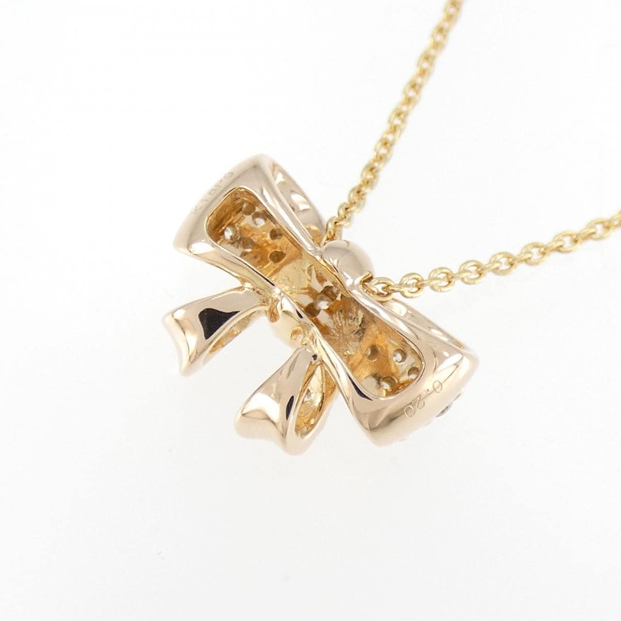 K18PG リボン ダイヤモンド ネックレス 0.20CT