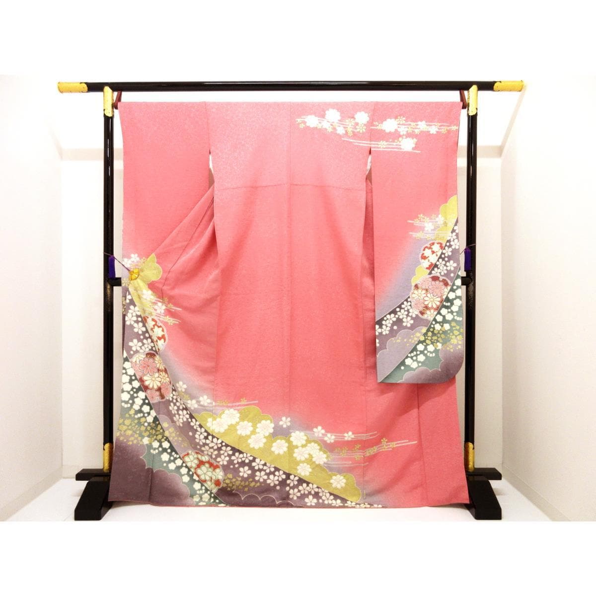 振袖　銀通しボカシ染　友禅金彩加工　絞り入