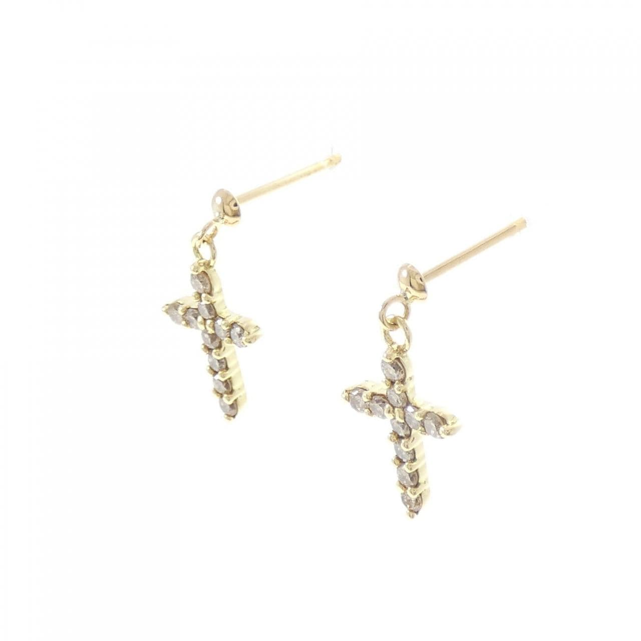 K18YG クロス ダイヤモンド ピアス 0.30CT
