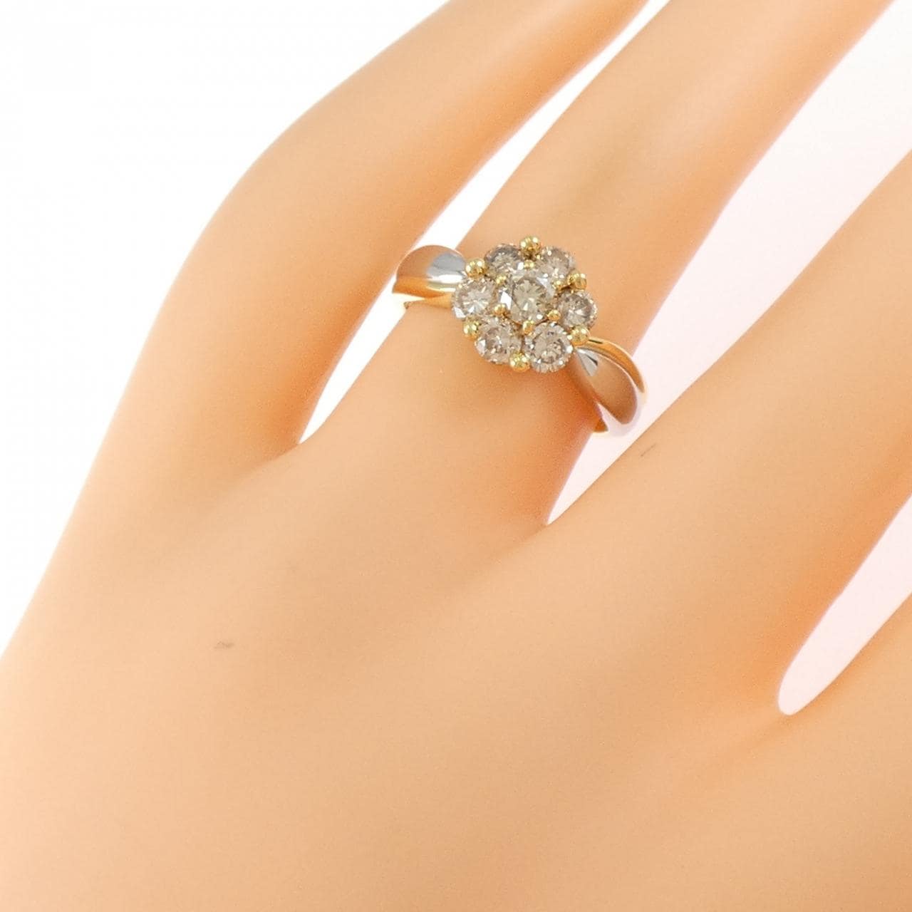 K18YG/PT900 フラワー ダイヤモンド リング 1.00CT