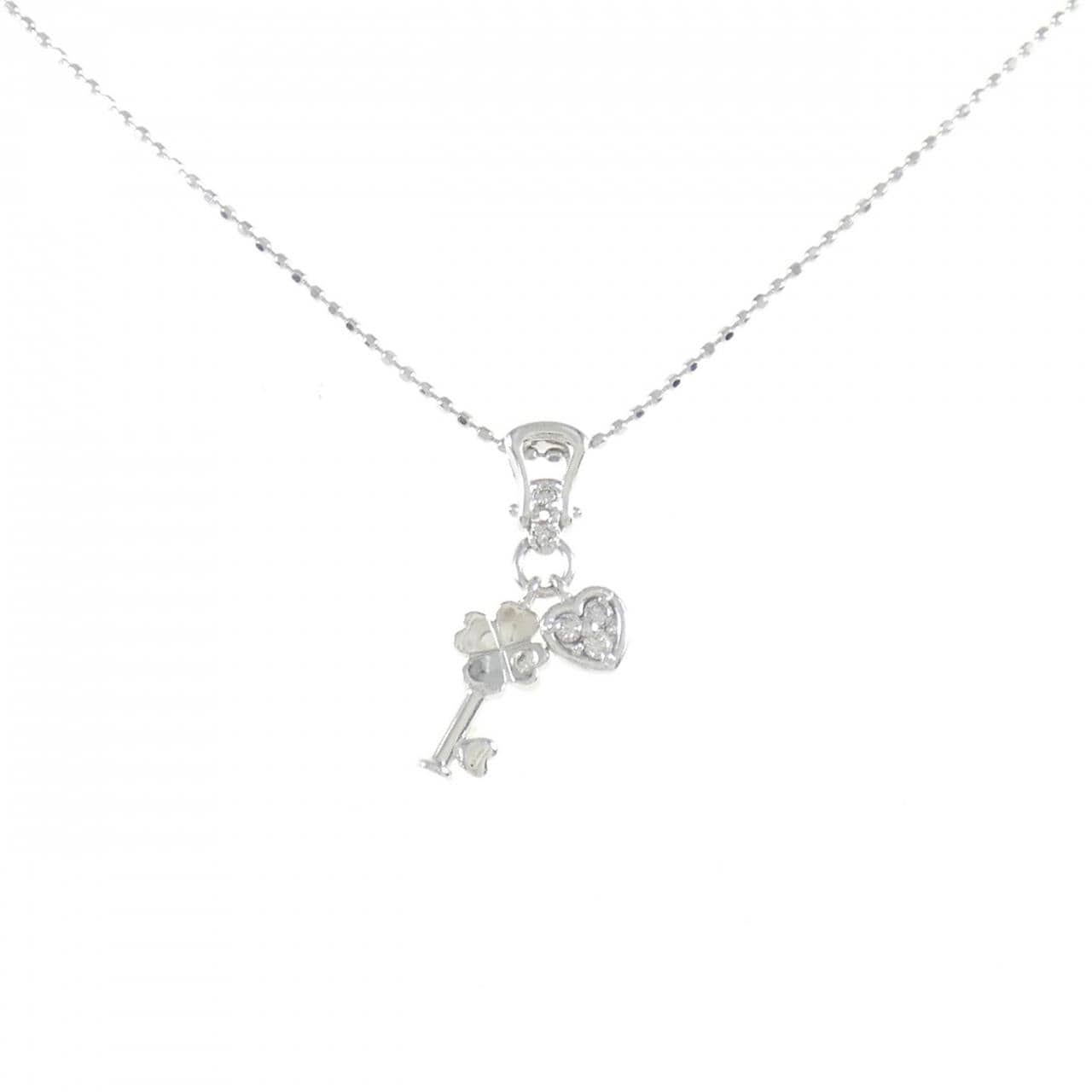 K18WG ハート×クローバー×キー ダイヤモンド ネックレス 0.06CT