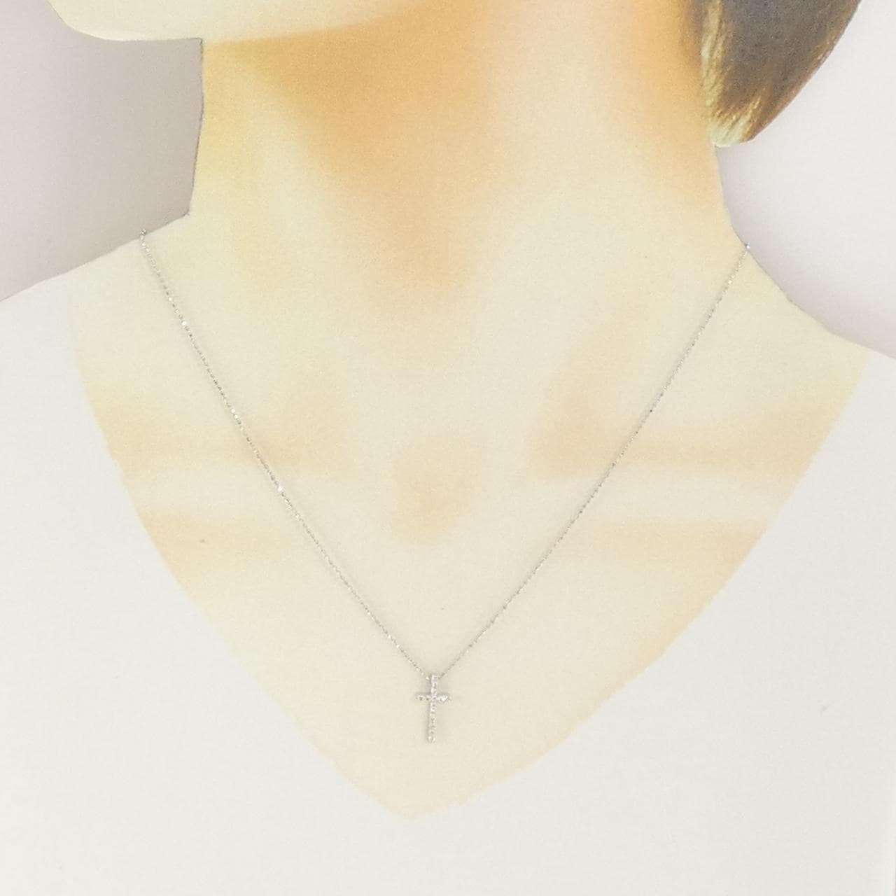 K18WG クロス ダイヤモンド ネックレス 0.12CT