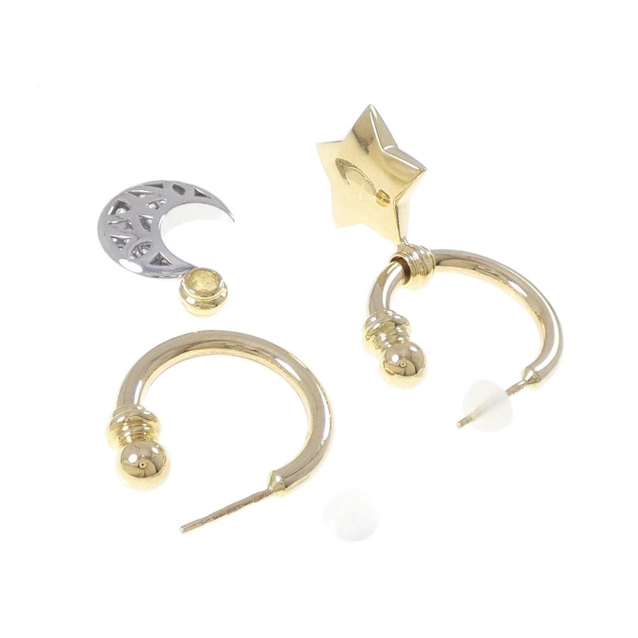 750YG/750WG 2WAY ムーン×スター ダイヤモンド ピアス