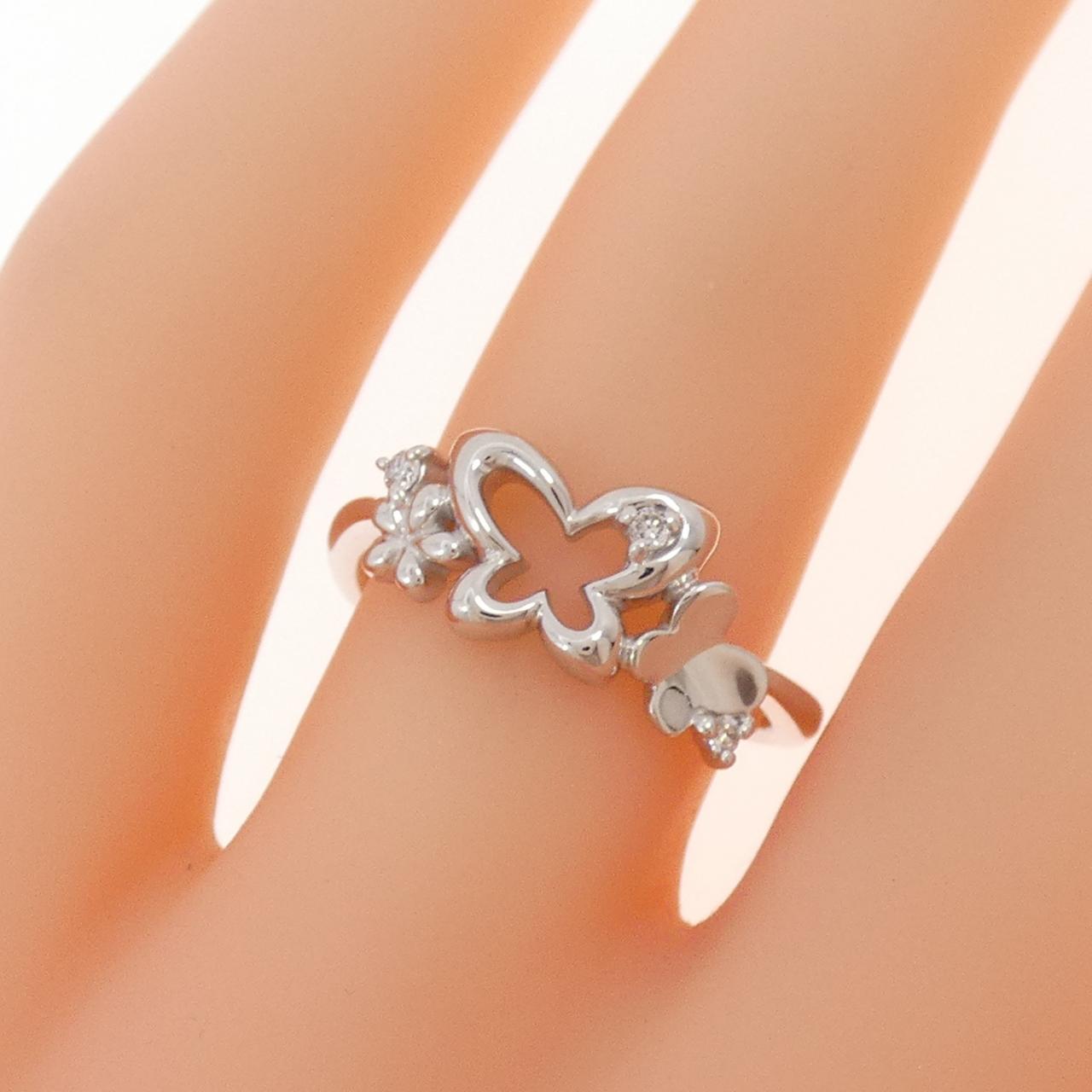 K18WG バタフライ×フラワー ダイヤモンド リング 0.03CT