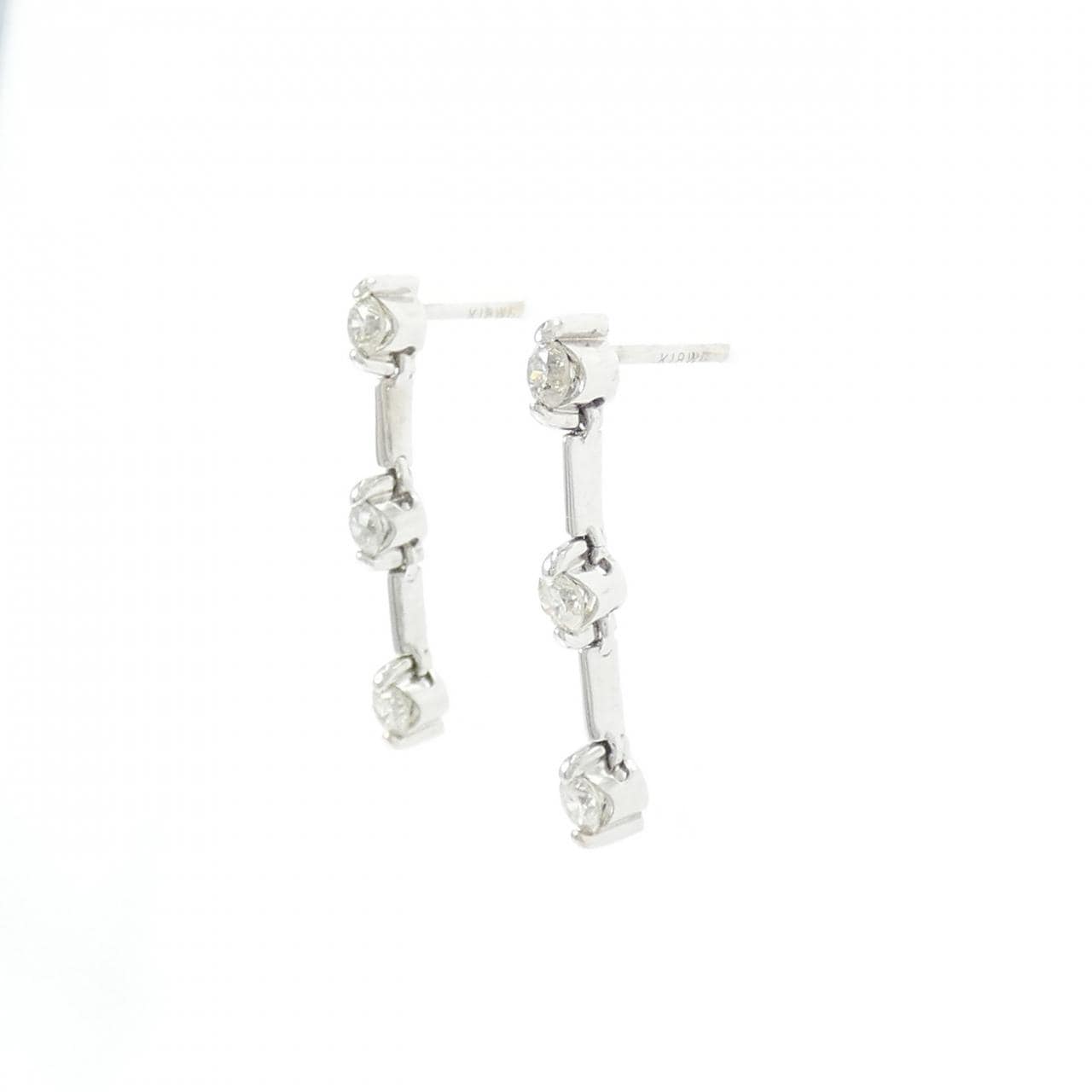 K18WG スリーストーン ダイヤモンド ピアス 0.50CT