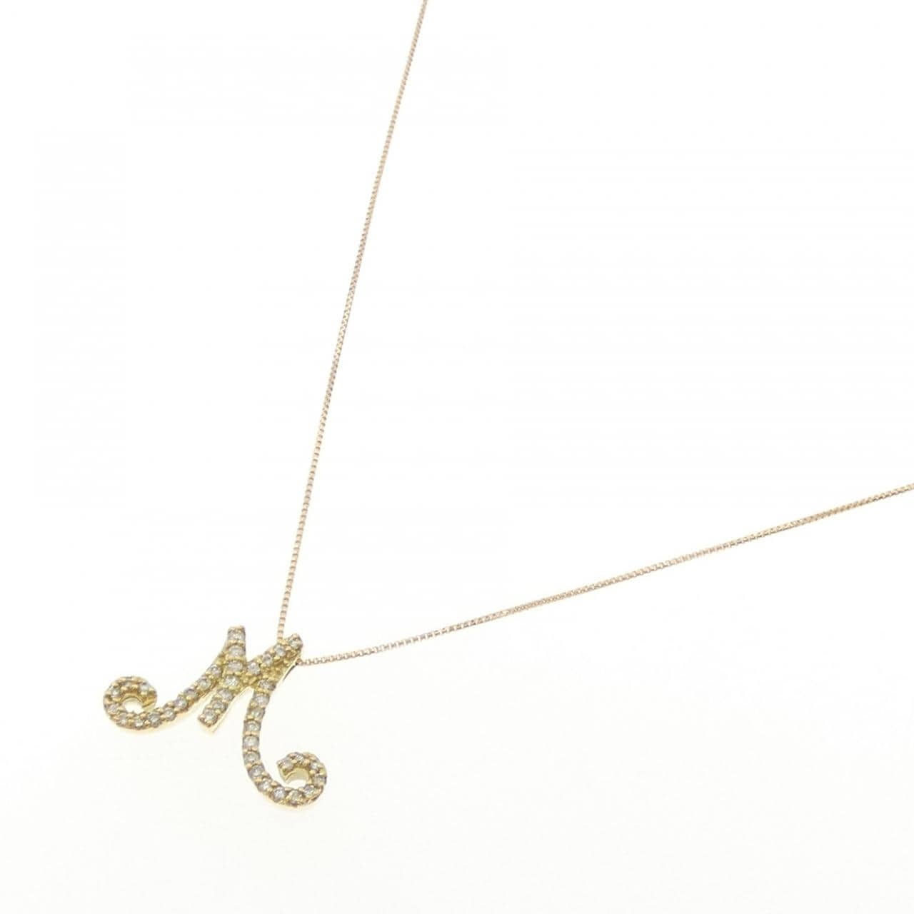K18YG イニシャルM ダイヤモンド ネックレス 0.23CT