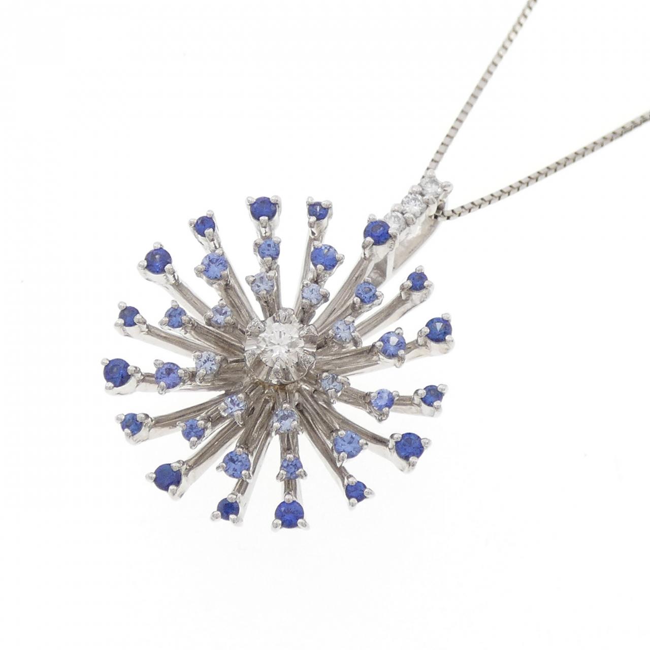 K18WG/PT850 サファイヤ ネックレス 0.60CT