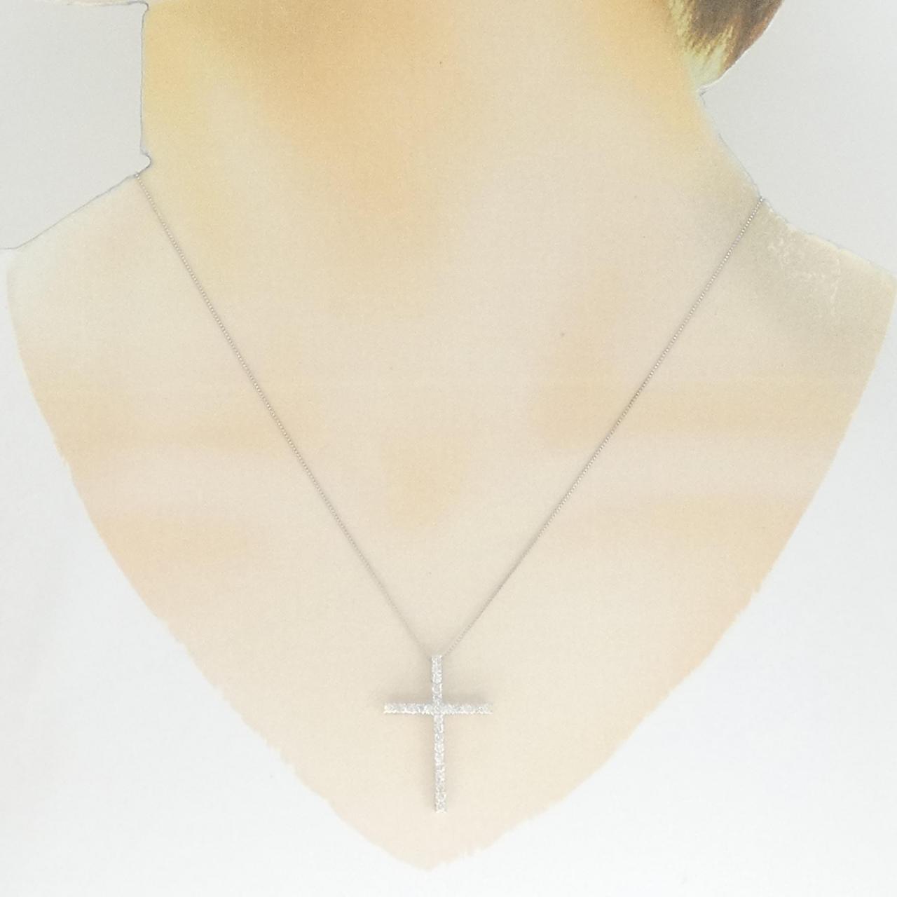 K18WG クロス ダイヤモンド ネックレス 0.50CT