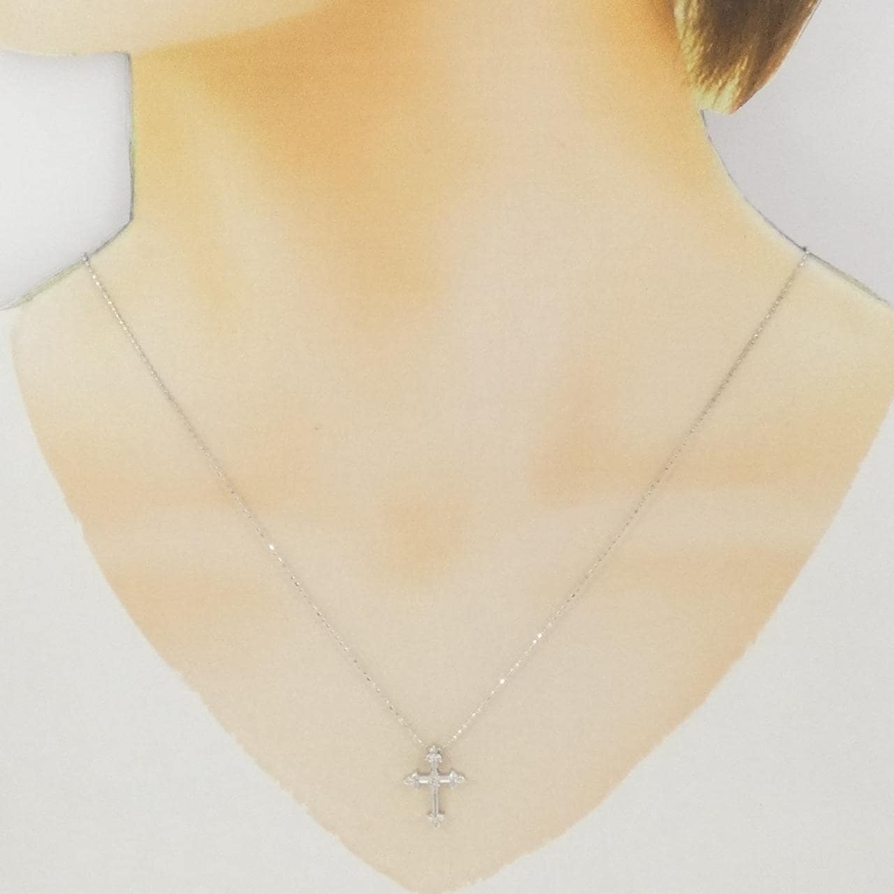 K18WG クロス ダイヤモンド ネックレス 0.14CT