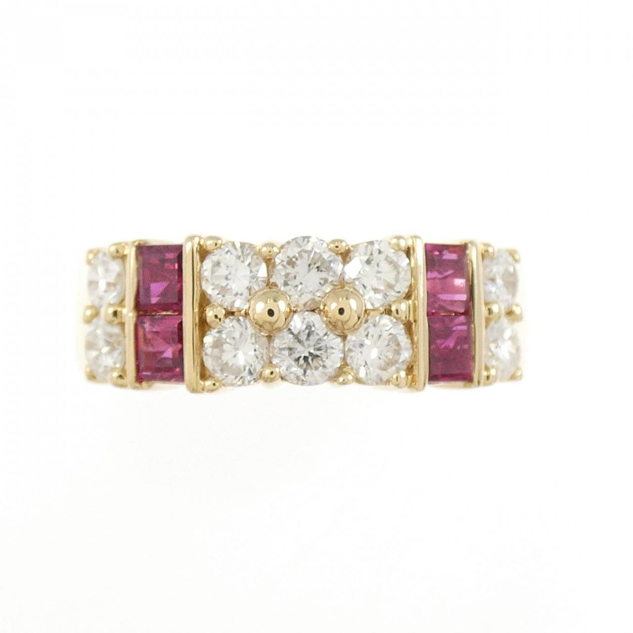 K18YG フラワー ルビー リング 0.64CT